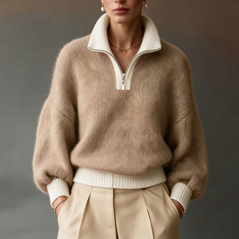 Womens Winter Half-Zip Turtleneck Knit Sweater Soft Cozy Slim Fit Casual Loose Pullover In Acrylic