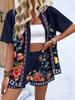 2026 Summer New Fashion Women's Flower Print Two-piece Outfits Casual Vacation Short Sleeve Cardigan + Shorts Set 100% Polyester