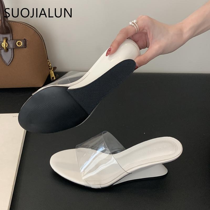 Fashion SUOJIALUN 2025 Summer New High Wedge Heel Ladies Elegant Slides Shoes Fashion PVC Transparent Outdoor Dress Sandal Pumps Shoes