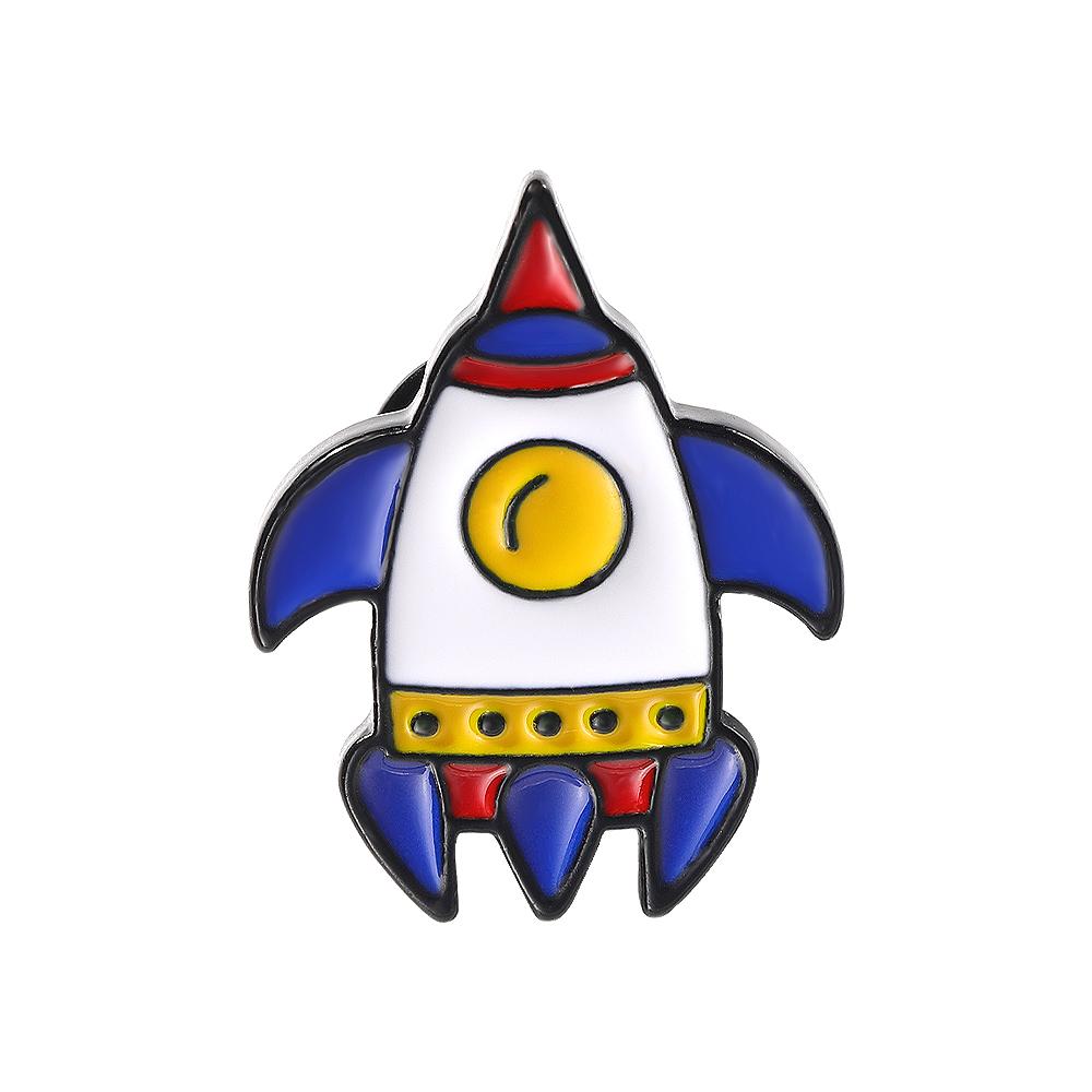 6 Styles New Galaxy Space Theme Enamel Broooches Funny Spaceman Astronaut Rocket Moon Star Planet Shaped Simple Golden Pins