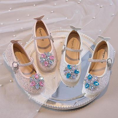 Girls' Rhinestone Princess Heels - 2025 Autumn Collection: Comfortable Soft Sole Shoes with Flower Crystal Design