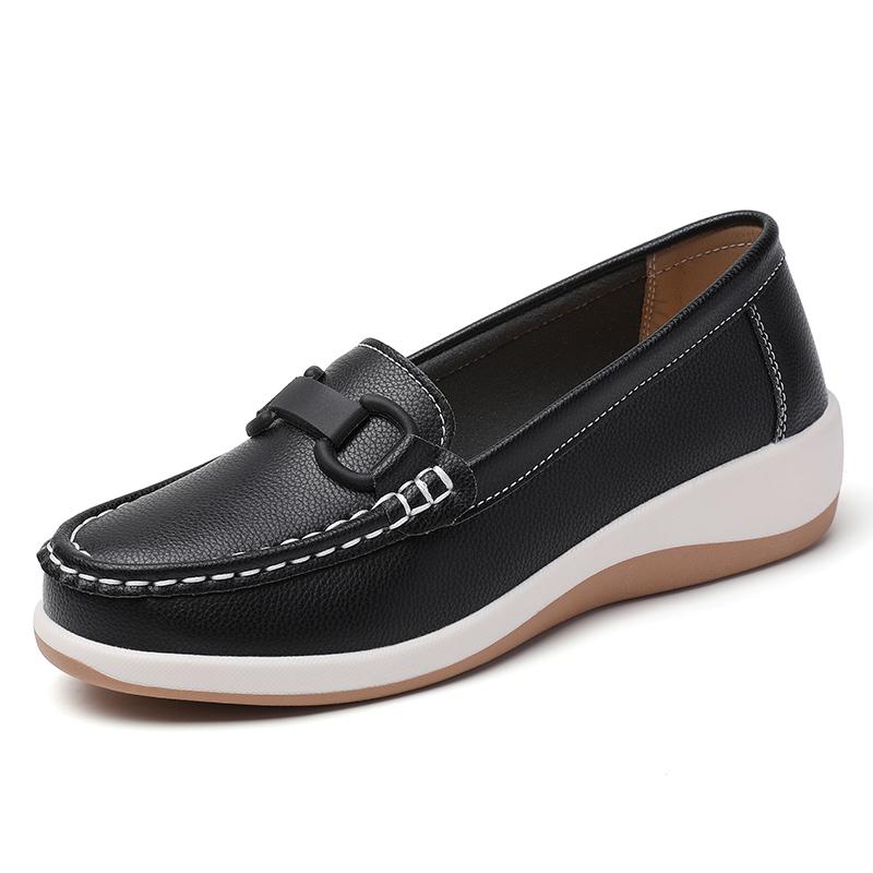 Fashion Wedge Shoes Women 2025 New Casual Classic Fashion Elegant Leather Shoes Comfortable Female Walking Footwear