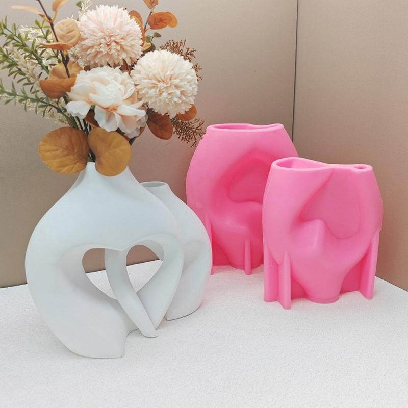 Silicone Vase Molds Flower Bottle Mold Hollow Heart Shape Unique Flowerpot Mold Silicone Texture Suitable for Craft Vase