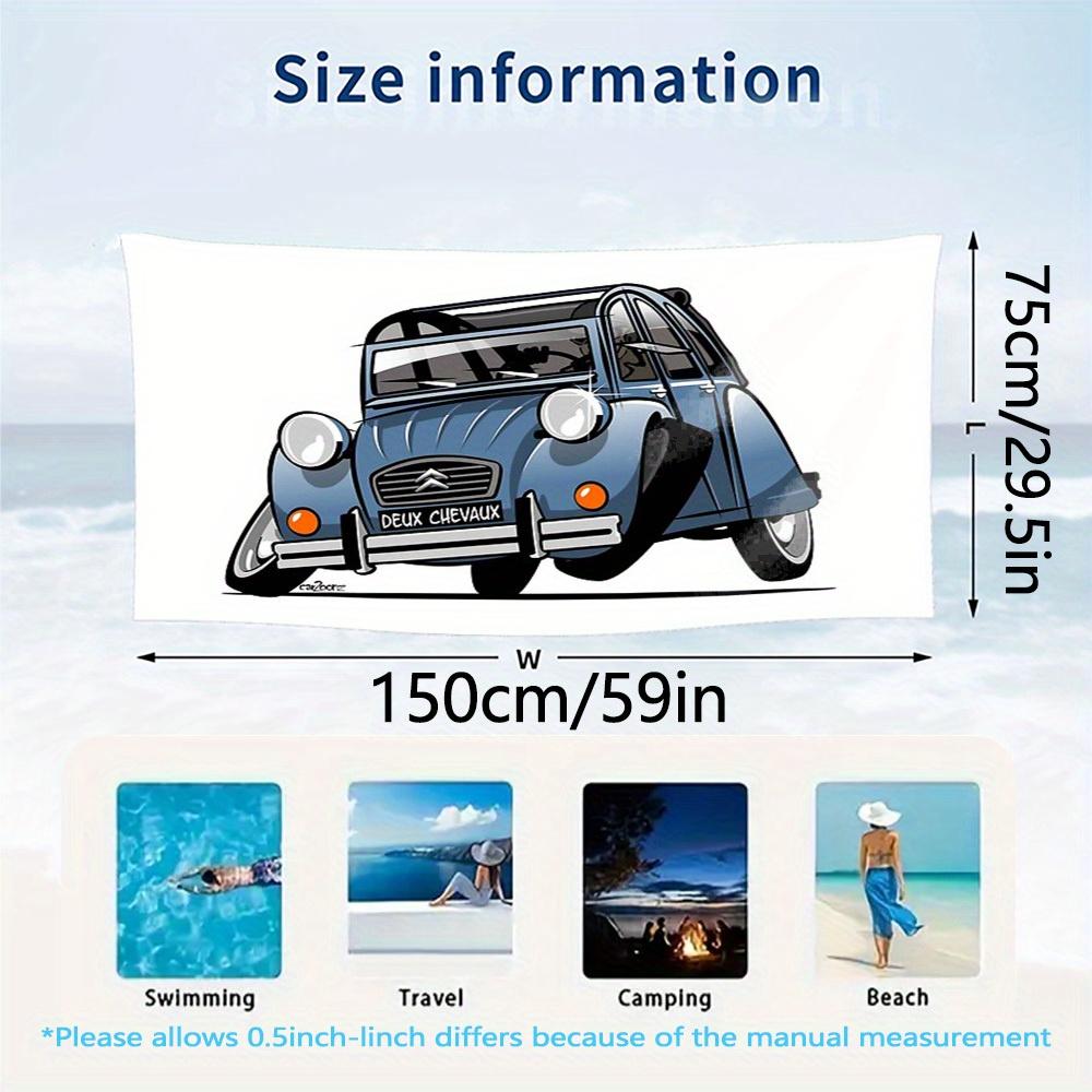 Splendido Telo da Spiaggia Grande con Caricatura di Auto d'Epoca Stampata Blu GorgeousCV - Microfibra Super Morbida, Asciugatura Rapida e Leggero per Viaggi, Piscina