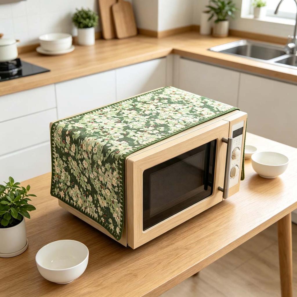 30x90cm Portable Cotton Linen Microwave Dust Cover Small Kitchen Accessory