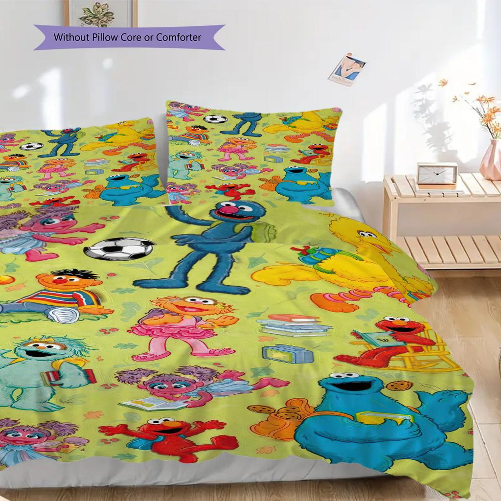 1PC Sesame Street pattern Bedding Quilt Set Quilt Cover Pillowcase Home Decoration Birthday Gift (1 * duvet cover + 2 * pillowcase, without core)