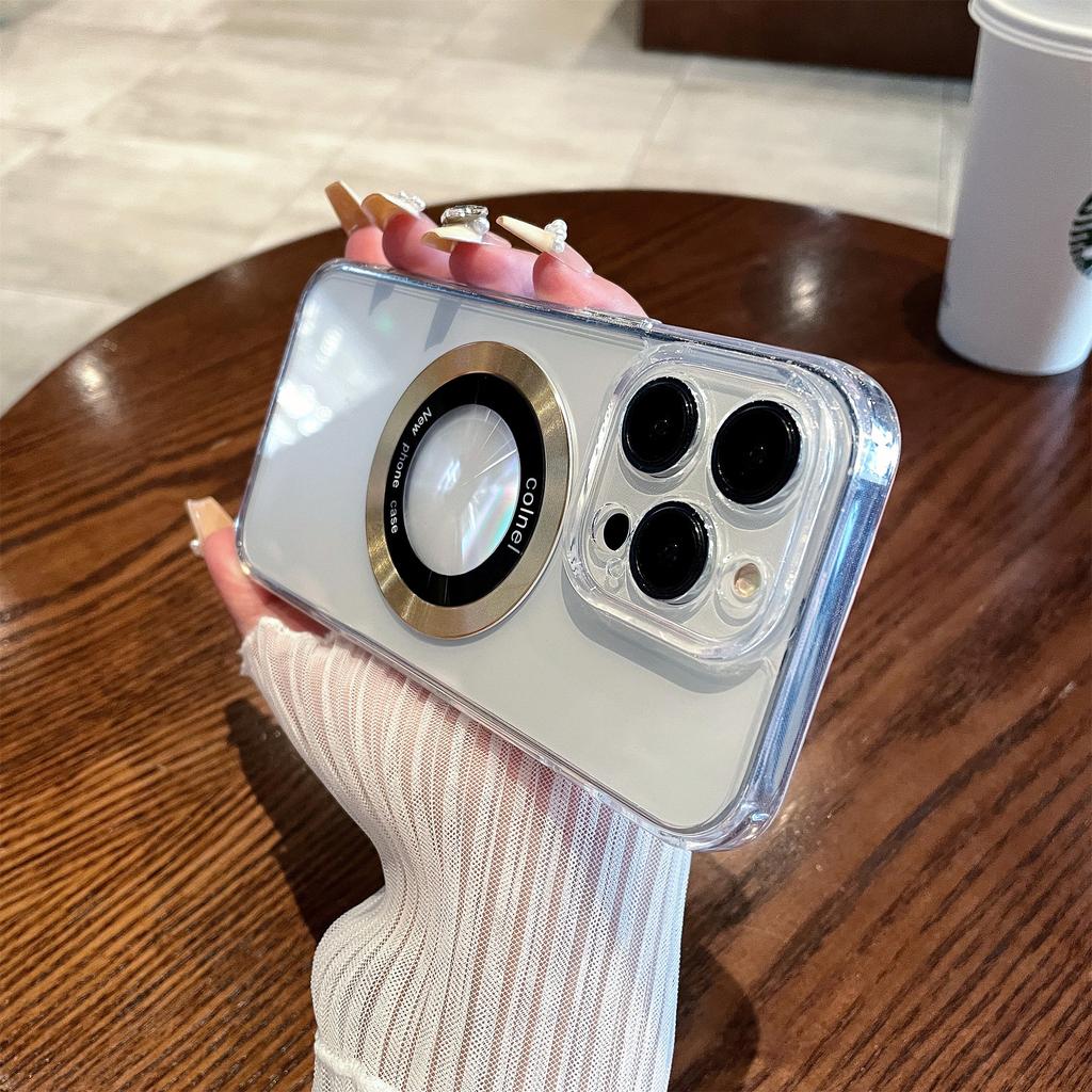 For iPhone 15 Pro Magnetic Case Clear Back Phone Cover TPU+PC with Ring Logo View