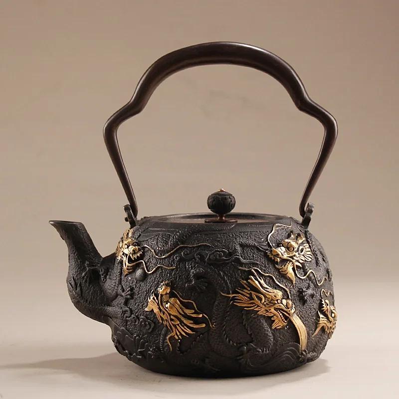 Authentic Uncoated Cast Iron Kettle Traditional Household Pig Iron Pot for Kungfu Tea Set Kitchen Boiling Gift