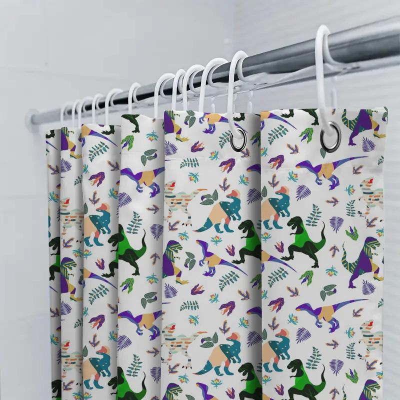 Vibrant Dinosaur Shower Curtain Multicolored T-Rex Pattern Bath Decoration For Kids Bathroom Waterproof Fabric Easy Hang Racks I