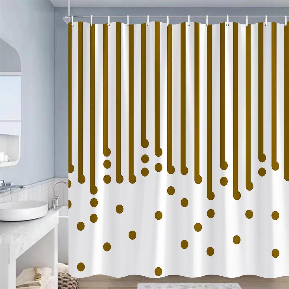 Colourful Striped Shower Curtains Red Yellow Blue Purple Round Dots Modern Geometric Bathroom Curtain Decor Polyester With Hooks