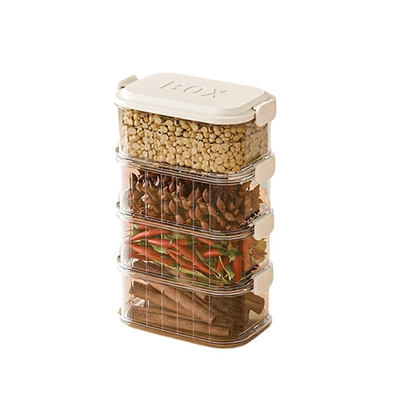 1Pcs Stackable Spice Storage Boxes Plastic Seasoning Jar Multi-Layer Food Container Crisper Cereal Coffee Beans Sealed Organizer