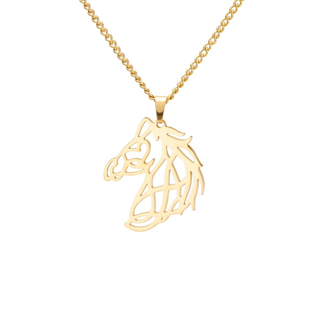 My Shape Geometric Horse Head Pendant Necklaces for Women Men Stainless Steel Gold Plated Animal Charm Jewelry Gifts for Friend