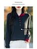 Women's Spring Color Block Knitted Sweater - Plus Size, Layered High-Neck, Half-Open Design