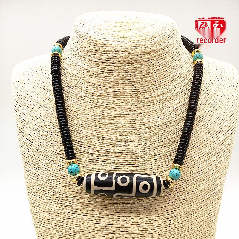 Retro Ethnic Handmade Nine-Eyed Dzi Necklace Clavicle Chain - Unisex DIY Spring/Summer Jewelry Geometric Shape