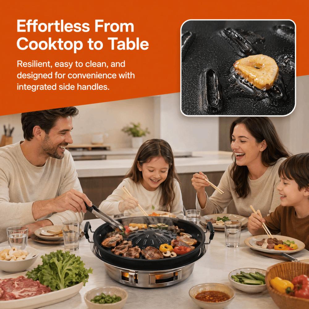 Round Thai BBQ Grill Pan Black Grill Pan with Side Portable Hot Pot Grill Pan Restaurant Use