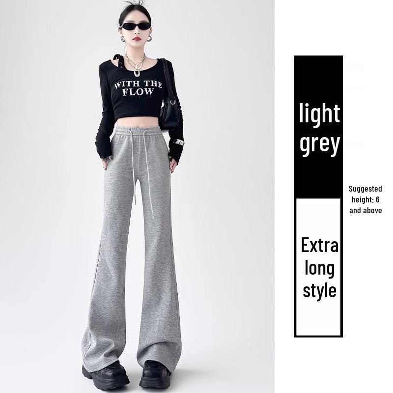 White-Gray High-Waisted Petite Micro-Flared Slimming Horseshoe Pants for Women, Spring/Autumn 2025 Collection