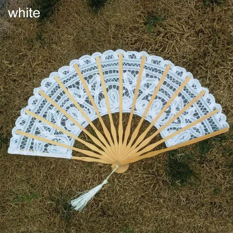 1Pc 27cm Portable Folding Fan Vintage Wood Lace Fan with Tassel Hollow Ribs Dance Performance Party Photo Props for Wedding