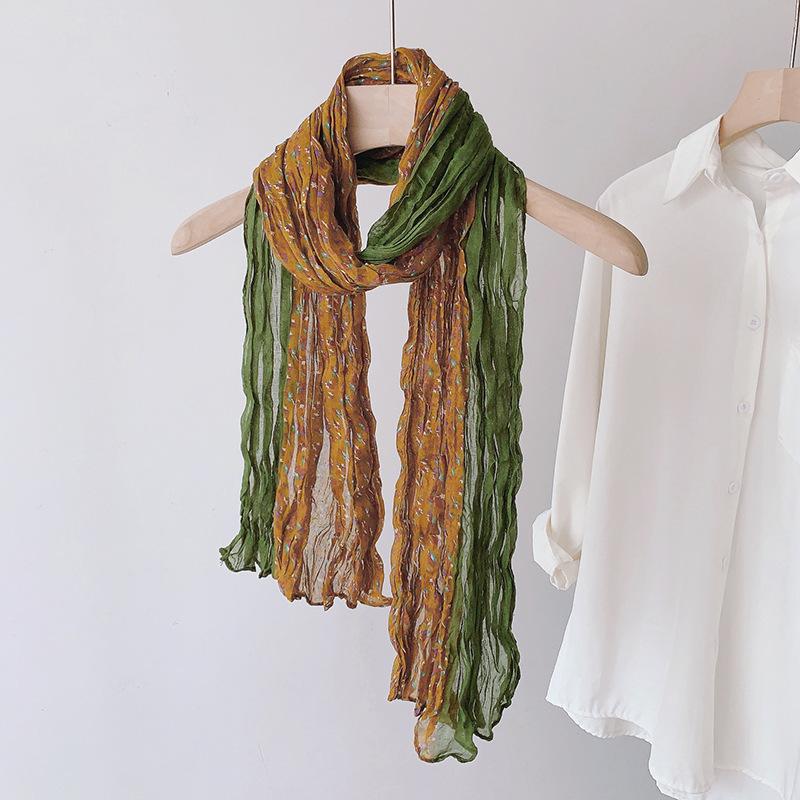 Gradient Cotton Hemp Scarf Desert-Style Vintage Wrinkle Scarf Fashion Winter Warm Casual Scarf Shawl