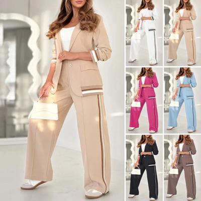 2 Adet/Set Kadın Takım Ceket Pantolon Takım Devrik Yaka Uzun Kollu Esnek Etek Ucu