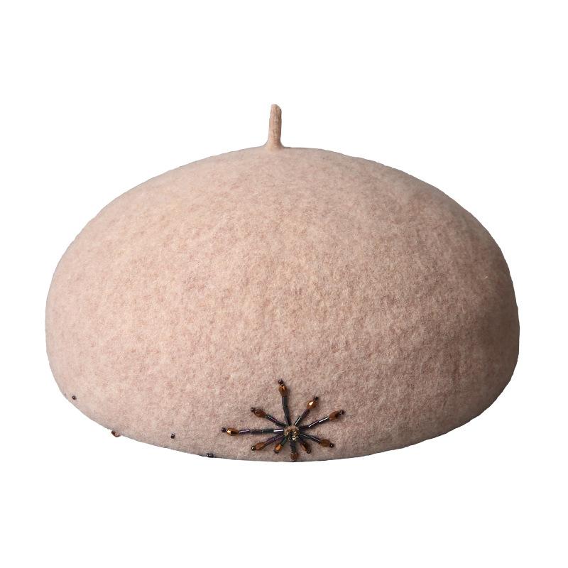 Hat Women's Hat Felt Hat Pure Wool Soft Beret Women's Autumn and Winter Fashion Show Face Small Black Bud Hat