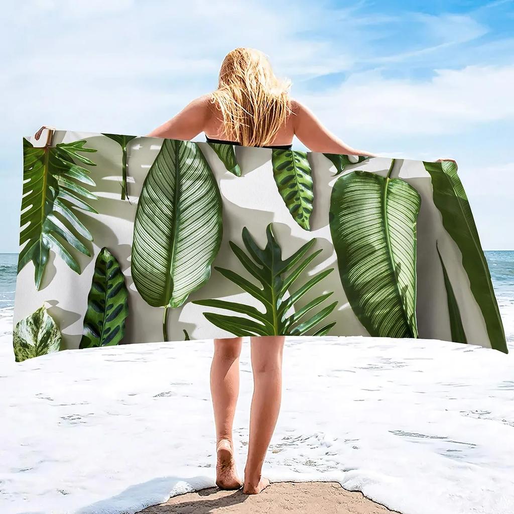 Beach Towel Palm Leaves Pattern Oversized Microfiber Tropical ,Thin Lightweight Pool Swim Tree Bath Shower