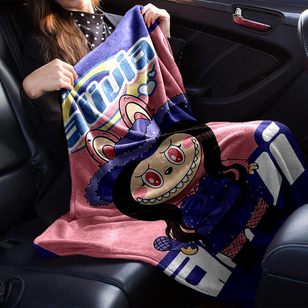 1Pc Cute Labubu Blanket Soft Comfortable Polyester Blanket Allseason Bedroom Office Outdoor Use Christmas Gift Choice Print Home Blanket Soft And Comf