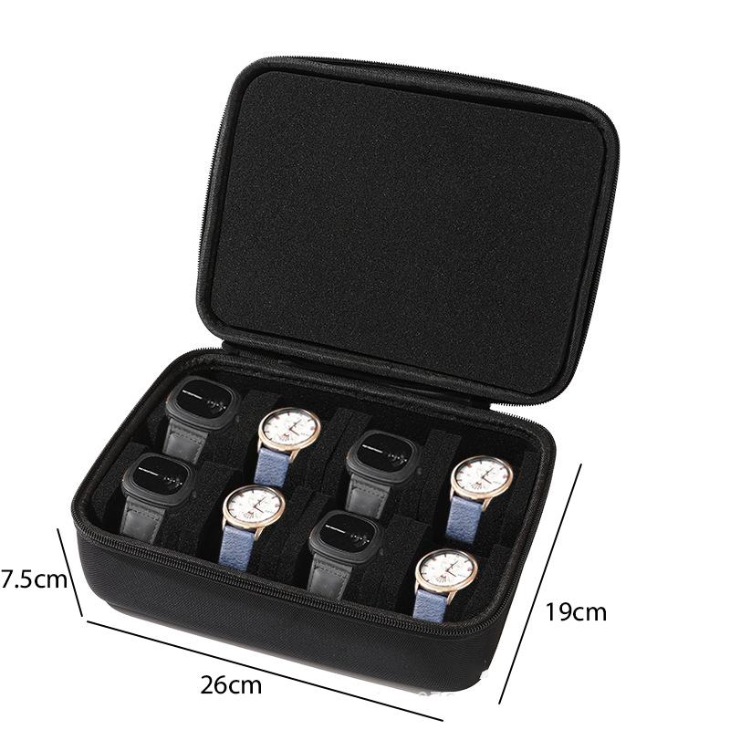 5-Slot Black Nylon Watch Travel Case - Protective Storage Organizer with Watch Pillow, Display Cabinet, and Holder Watch Case