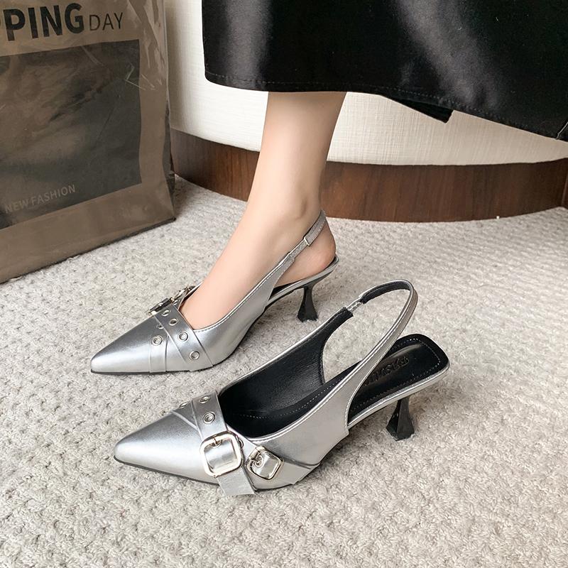 

Мода Новый Стиль Женские Сандалии Мода Острый Носок Мелкие Слипоны Платье Мюли Обувь Тонкий Низкий Каблук Сандалии Слингбэк Zapatos Mujer 42 серебряный