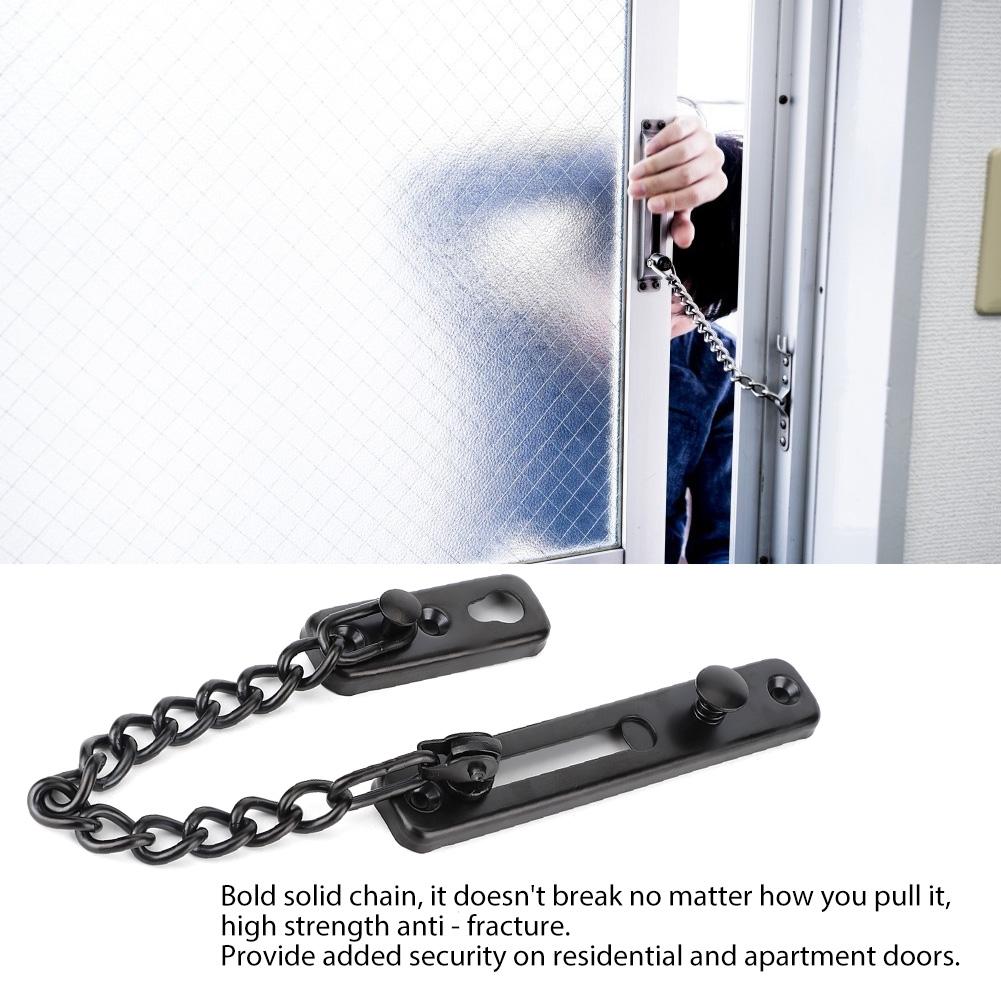 Stainless Steel Durable Anti Theft Chain Lock Safety Security Guard Door Lock Latch Home Hotel(Black )