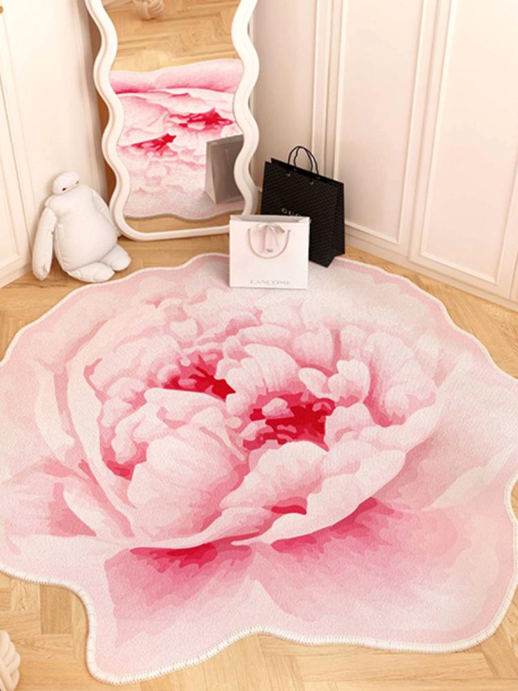 Französische Stil Wohnzimmer Dekoration Blumen Teppich Leichter Luxus Spiegel Bodenmatte Mädchenhafter Teppich für Schlafzimmer Zuhause Unregelmäßige Form Teppich
