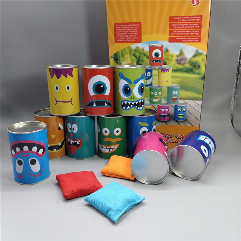 Iron Kids Bean Bag Toss Game Set With 10 Cans And 3 Sandbags For Parent Child Play