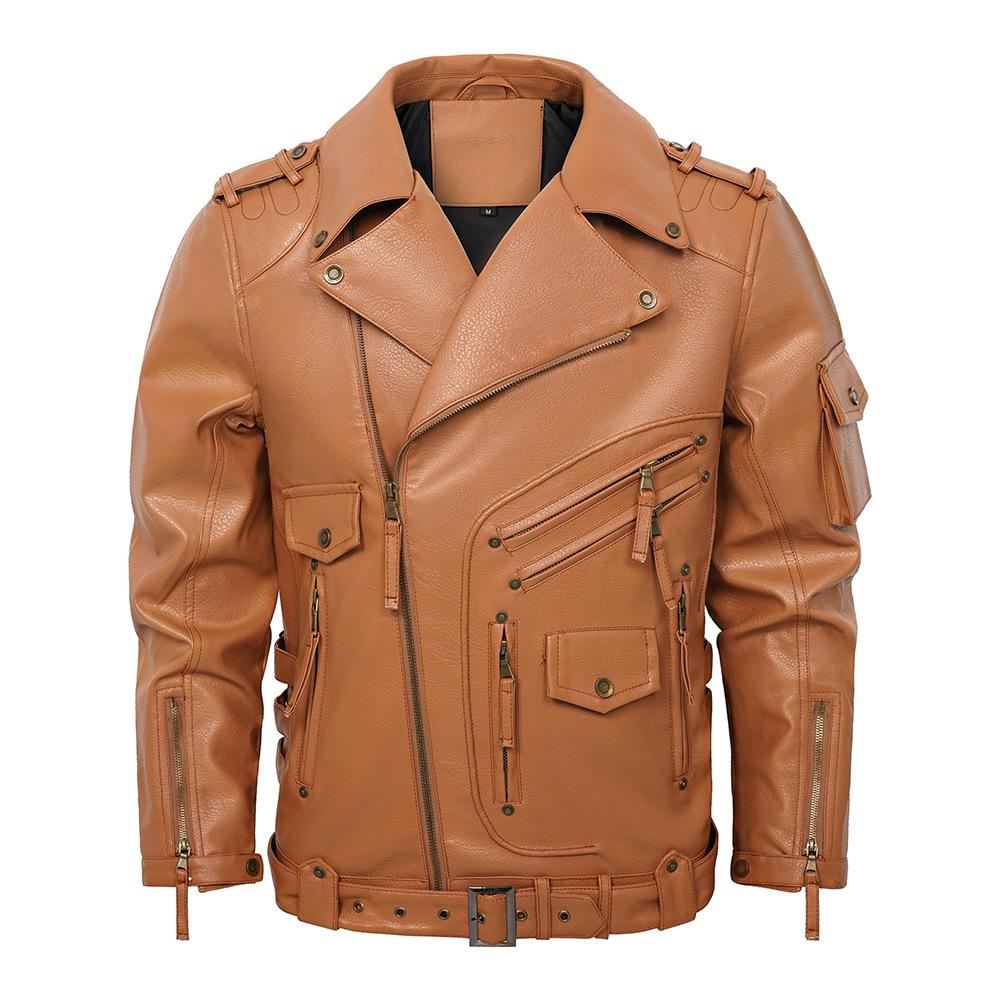 Europäische & Amerikanische Herren PU Leder Motorradjacke - Mehrere Taschen, Reißverschluss, Punk-Stil für Herbst/Winter, Europäische Größe.