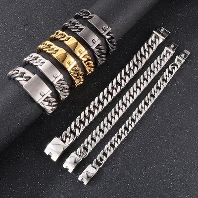 European And American Fashionable And Simple Electroplated Gold -Plated Four -Sided Titanium Steel Men 'S Bracelet 