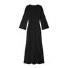 Spring and Autumn New Elegant Lady Black Crew Neck Long Sleeve Hollow Beach Knitted Sweater Dress Women's Fashion