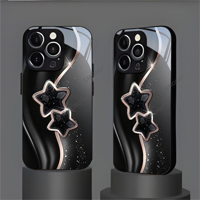 Popular black background glitter powder star mobile phone case iPhone17 premium glass case Apple 16pm protective case
