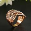 Luxury 9K Gold Plated Alloy Finger Band Rhinestone Inlaid Ring Jewelry Gift