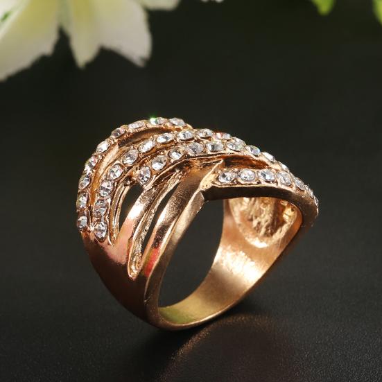 Luxury 9K Gold Plated Alloy Finger Band Rhinestone Inlaid Ring Jewelry Gift