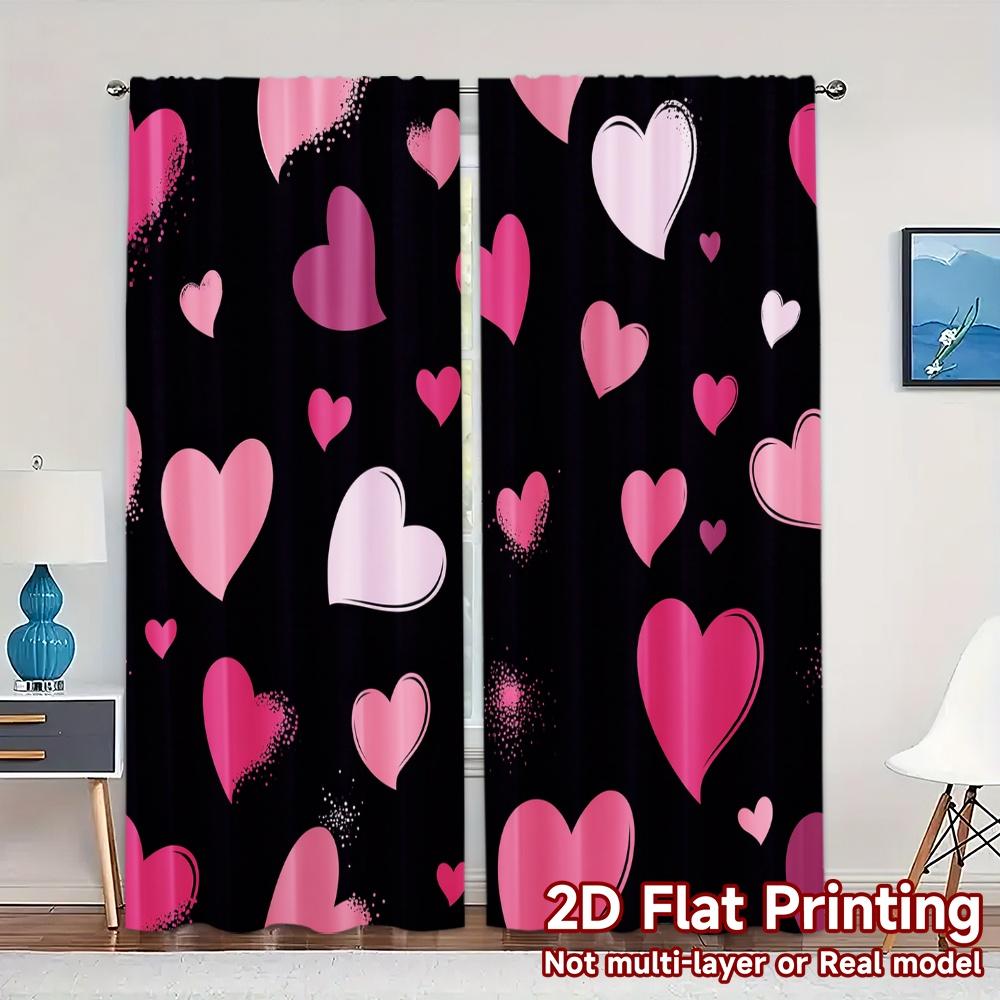 

Set Of 2 Modern Flat Printing Jit Curtains Without Rod Heartburst Drapes Print Versatile Polyester Fabric Curtain W100*H70(CM)-Rod Pocket&2PCS