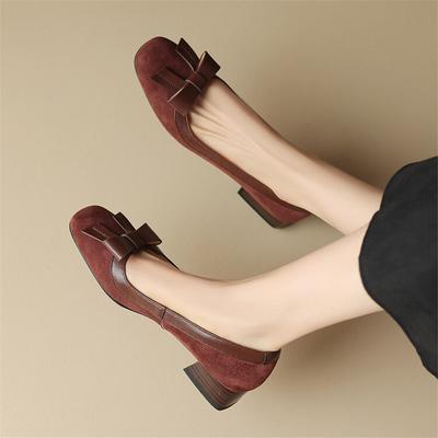 Fashion New Sheep Suede Low Heels Shoes for Women LEISURE Women Pumps Square Toe Chunky Heel Shoes Woman Zapatos De Mujer Ladies Shoes