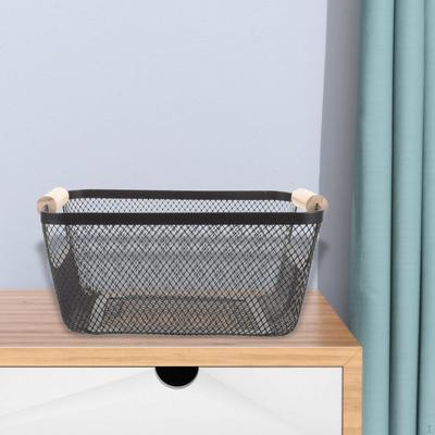 Mesh Metal Storage Basket with Wood Handle Container Versatile Vegetables Kitchen Organizer