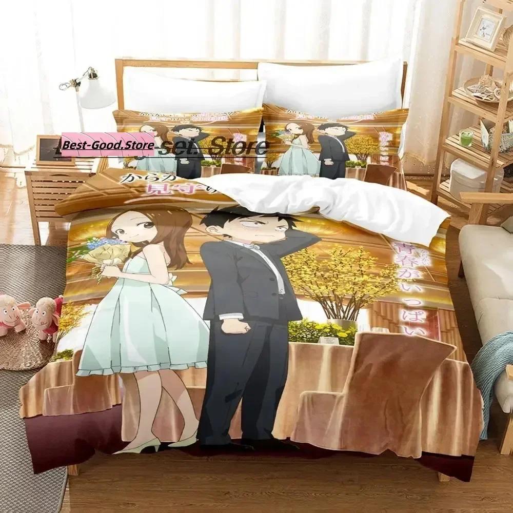 3D Teasing Master Takagi-San Bedding Set Printed Duvet Cover Pillowcase Single Double Queen Super King Size Sets