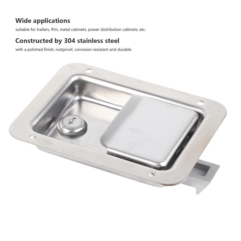 Flush Mount Paddle Door Weatherproof 304 Stainless Steel Toolbox Lock with 2 Keys for RVs Trailers Paddle Door