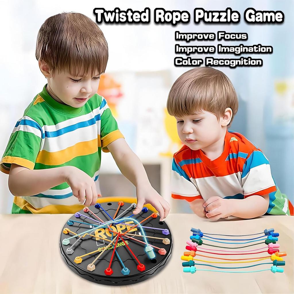 Rope Untangling Puzzle Game, Interactive Family Sensory Toy, Portable Stress ReliefBrain Teaser For Kids & Adults (Black)
