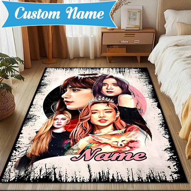 Custom Name Kpop Aesthetic Collage Rug for Living Room, Game Rooms, Office, Bedroom, Floor Mat Playful Design, fan gifts Christmas decor