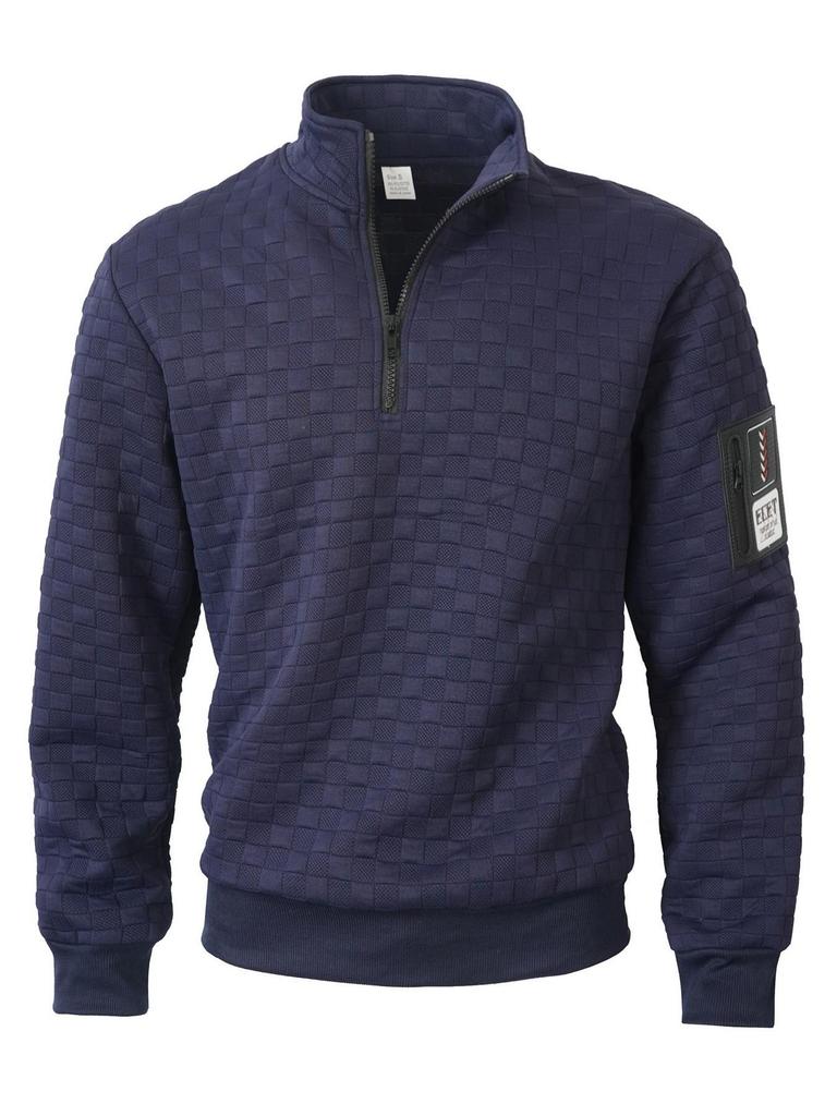 European & American Men's Quilted Knit Pullover: Casual Waffle Check Jacquard Zipper Stand Collar Hoodie