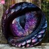 D Flat High Definition Metal Wall Art Fantasy Evil Dragon Eye Close Up Purple Blue Scales Piercing Gaze Round Metal Sign Featur