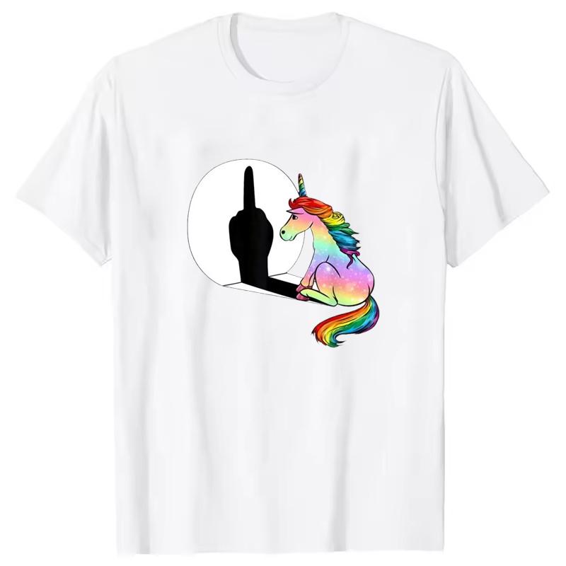 Unicorn Middle Finger T Shirt Women Mens T-Shirt Streetwear Tshirts Anime Clothes Four Seasons