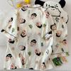 Korean Cloud Cotton Cartoon Couple Pajamas Set - Short Sleeve Cardigan & Shorts