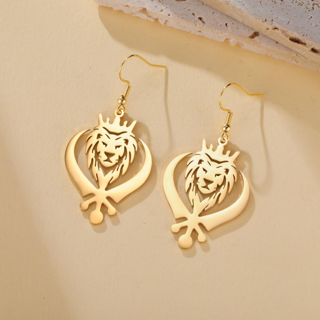 LIKGREAT Lion King Crown Dangle Earrings Sikh Khanda Punjabi Symbol Stainless Steel Jewelry Vintage Gift For Women