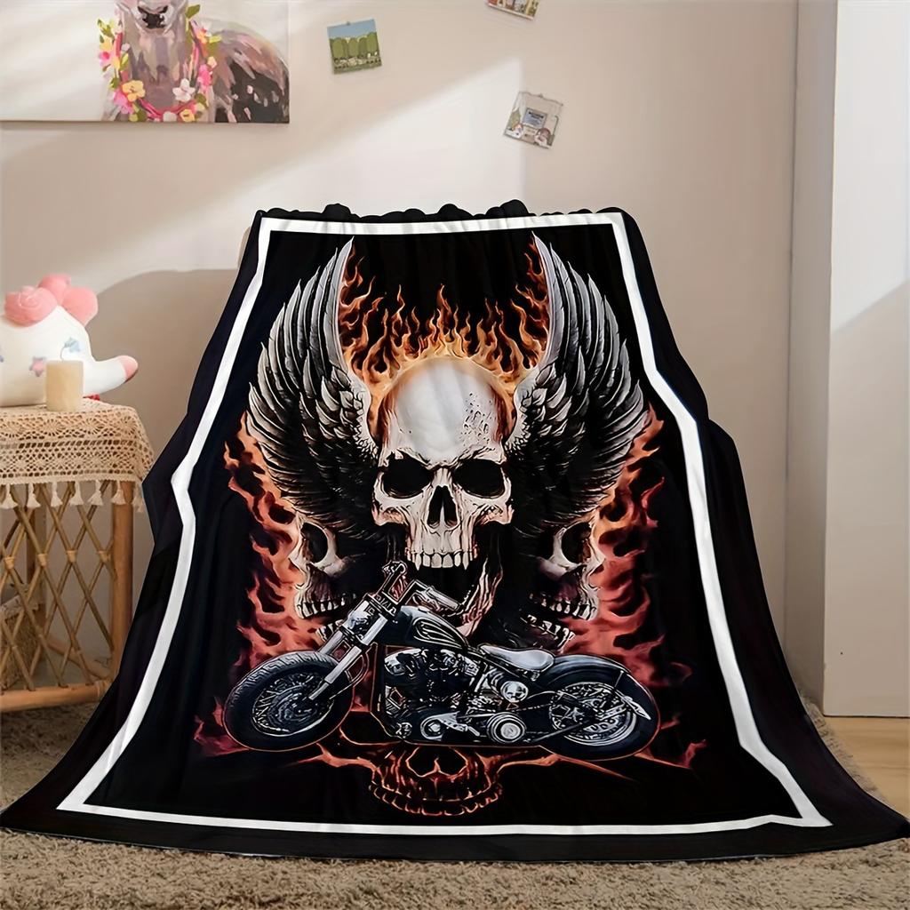 Skull Pattern Flannel Blanket Digital Print Blanket Halloween Gift Bedroom Sofa Decoration
